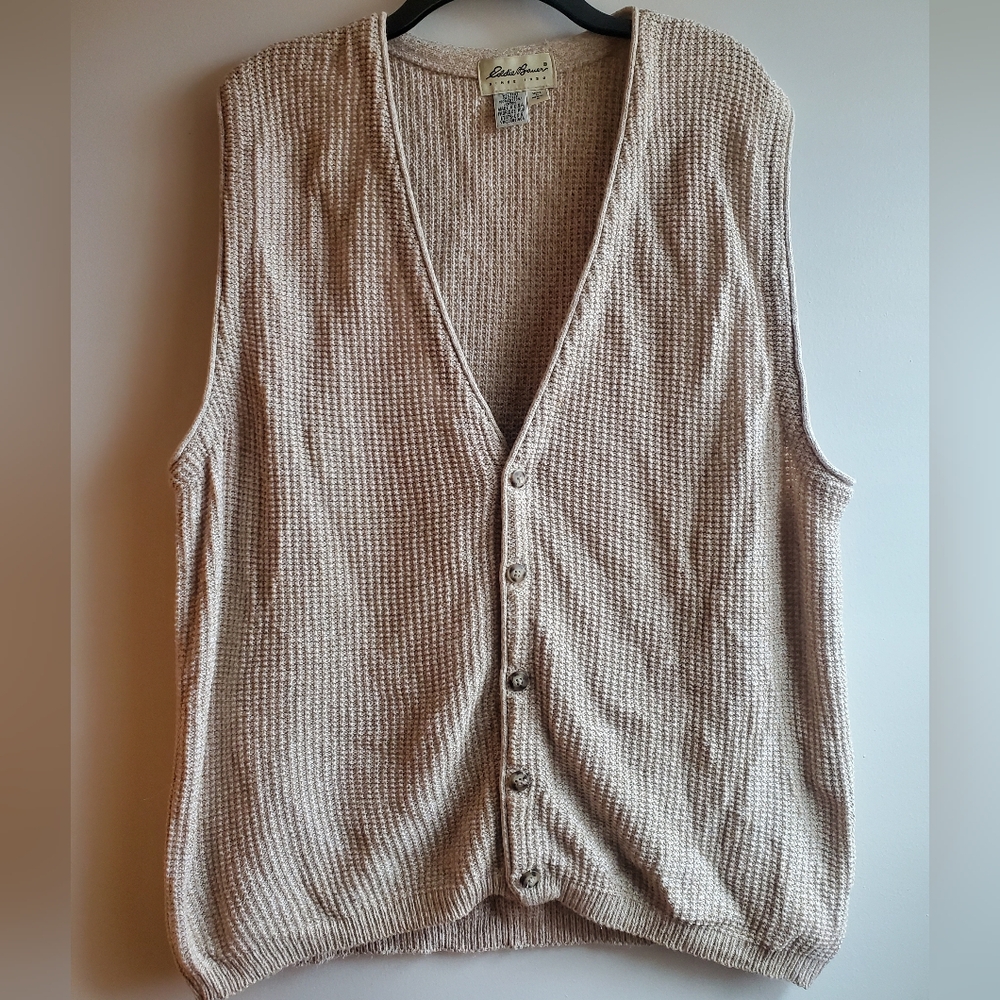 Vintage Eddie Bauer Men's Knit Sweater Vest Size Medium, Button Down, Cr…